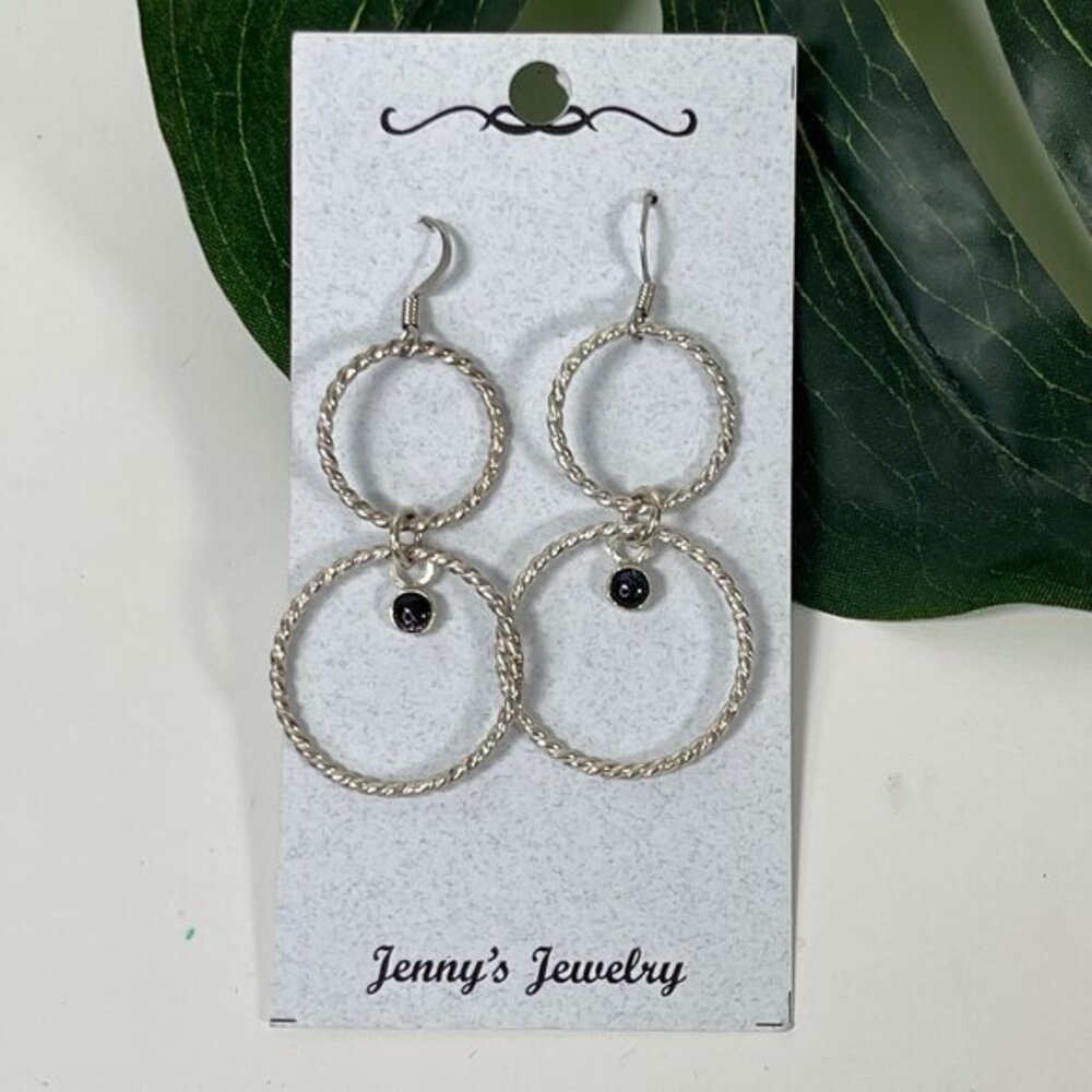 Sterling Silver & Blue Gold-Stone Twisted Double Hoop Dangle Earrings NWT